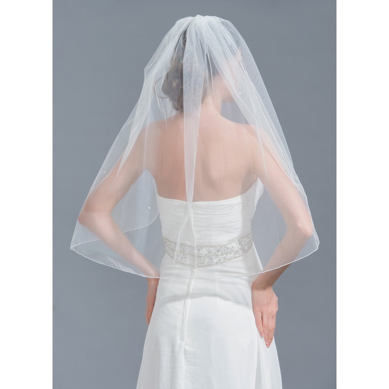 One-tier Elbow Bridal Veils With Beading