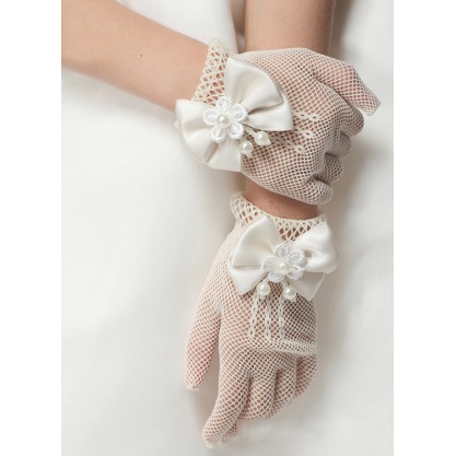 White Polyester Wrist Length Glove