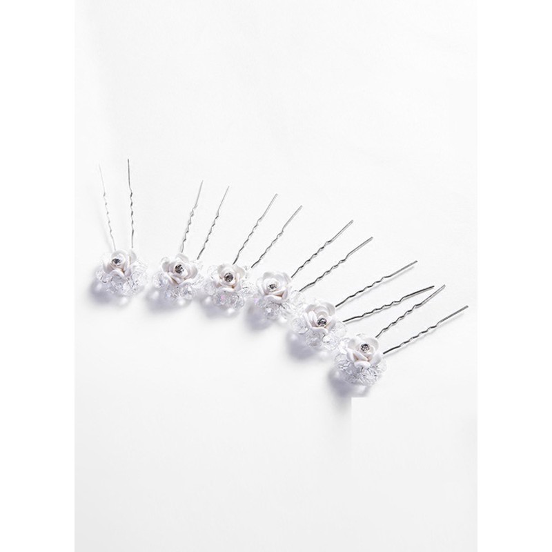 White Alloy Hairpins (Set of 6)