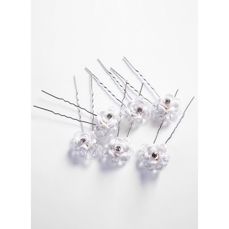 White Alloy Hairpins (Set of 6)