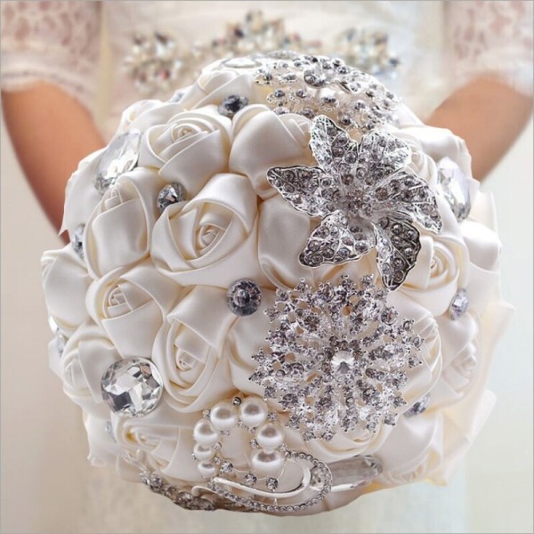 Round Satin/Rhinestone Bridal Bouquets (Sold in a single piece) -