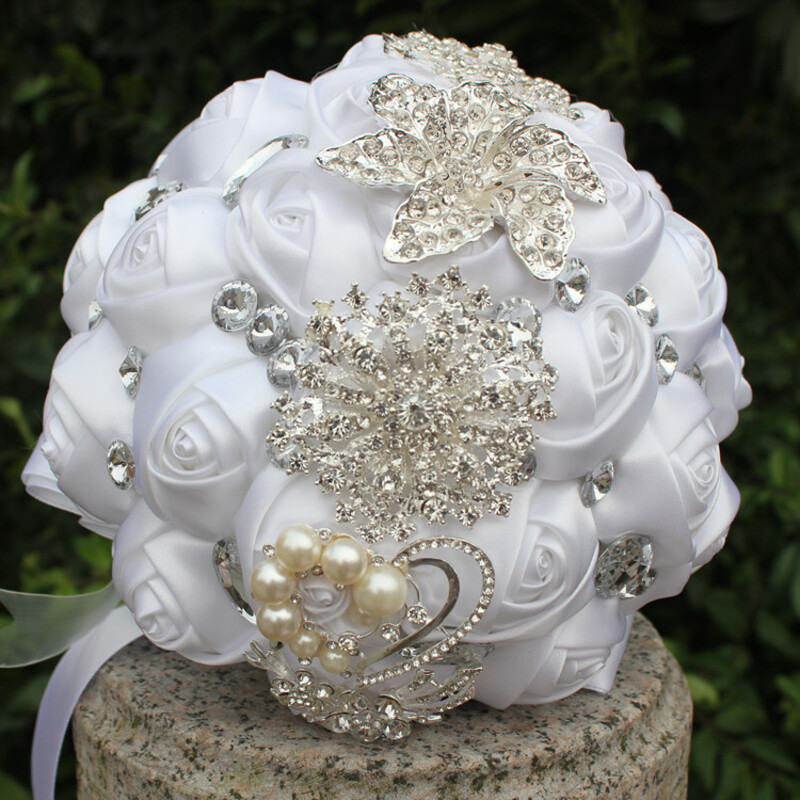 Round Satin/Rhinestone Bridal Bouquets (Sold in a single piece) -