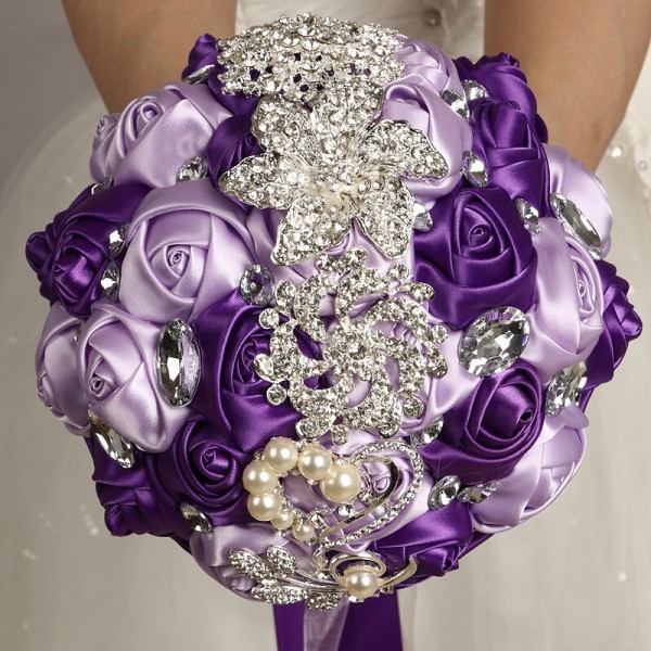 Round Satin/Rhinestone Bridal Bouquets (Sold in a single piece) -