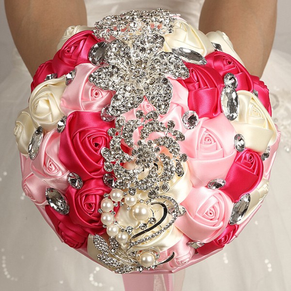 Round Satin/Rhinestone Bridal Bouquets (Sold in a single piece) -