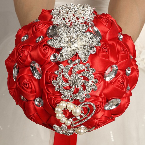 Round Satin/Rhinestone Bridal Bouquets (Sold in a single piece) -