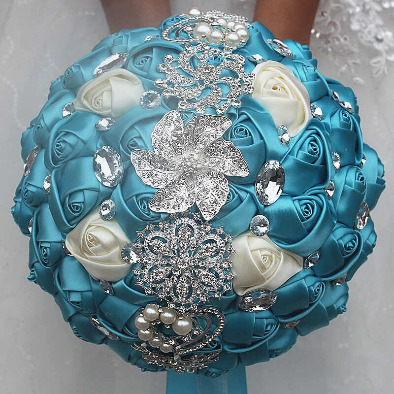 Round Satin/Rhinestone Bridal Bouquets (Sold in a single piece) -