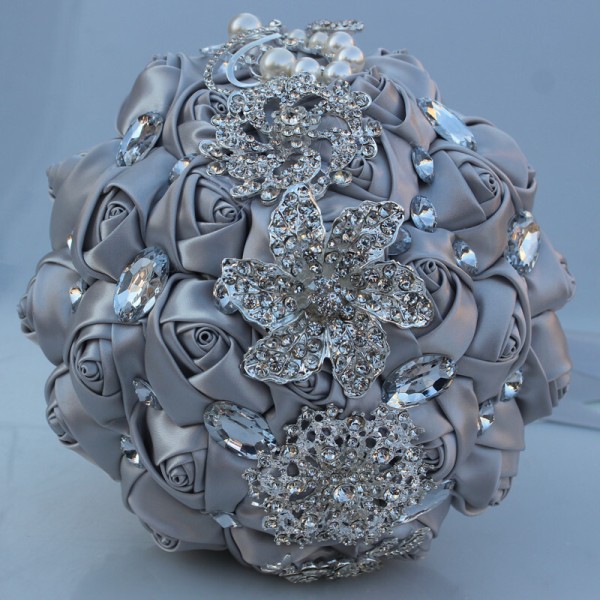 Round Satin/Rhinestone Bridal Bouquets (Sold in a single piece) -