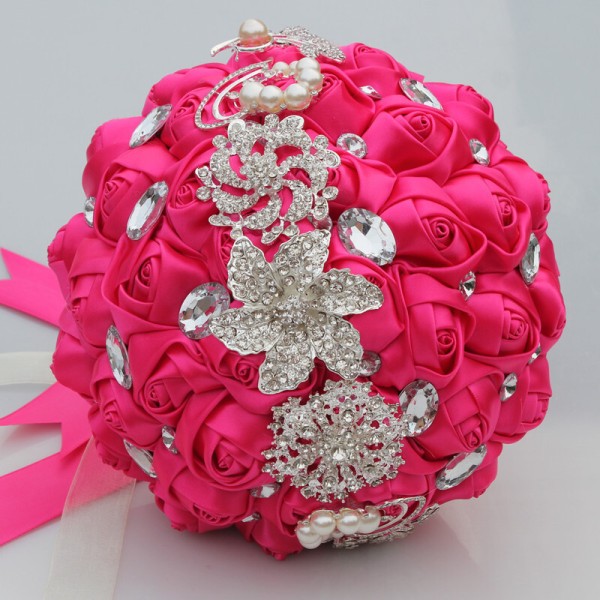 Round Satin/Rhinestone Bridal Bouquets (Sold in a single piece) -