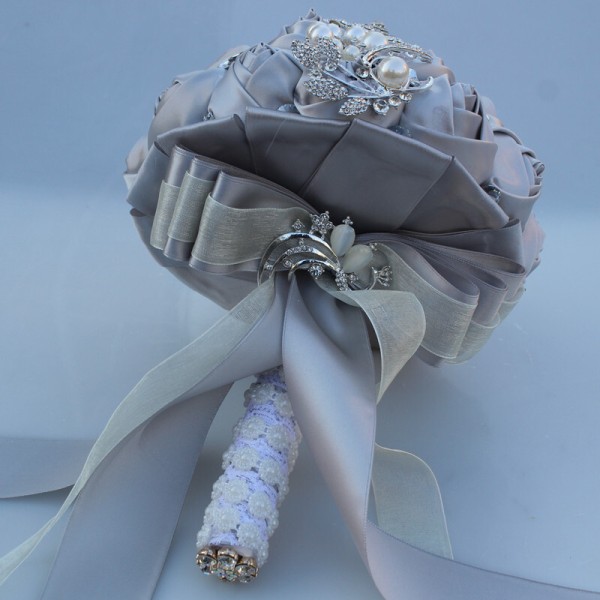 Round Satin/Rhinestone Bridal Bouquets (Sold in a single piece) -