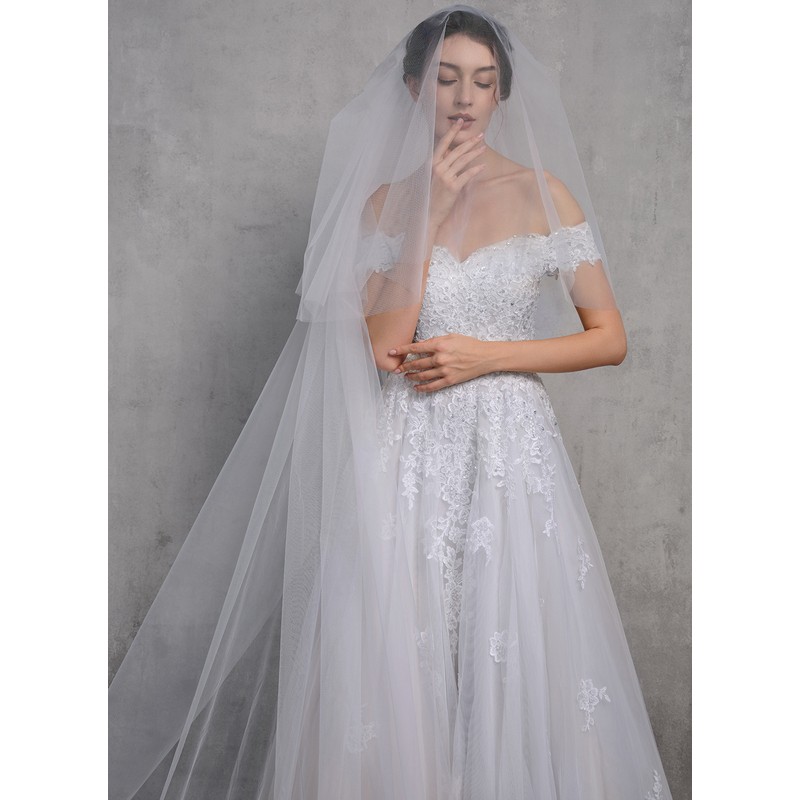 Two-tier Lace Applique Edge Cathedral Bridal Veils With Lace