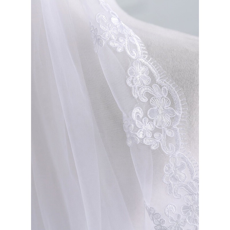 One-tier Lace Applique Edge Elbow Bridal Veils With Lace