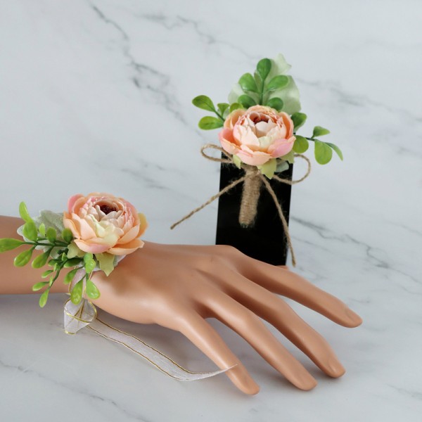 Free-Form Silk Flower Wrist Corsage/Boutonniere/Wedding Bouquet sets -