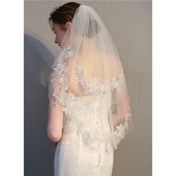 Two-tier Lace Applique Edge Elbow Bridal Veils