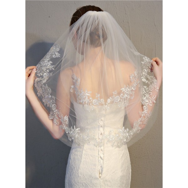 Two-tier Lace Applique Edge Elbow Bridal Veils