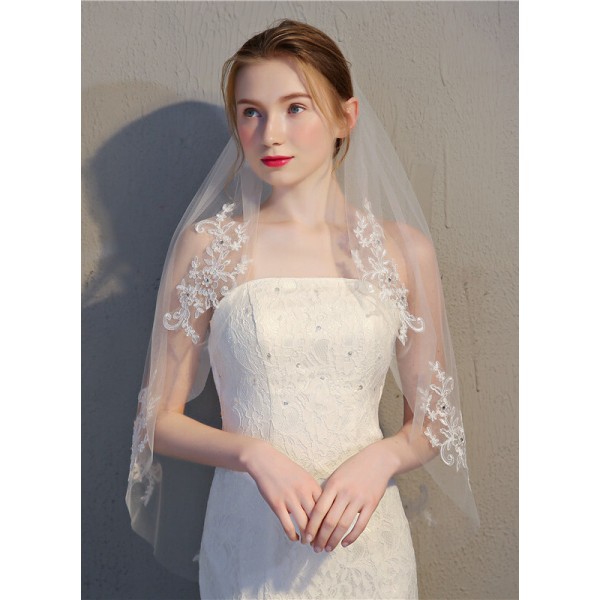 One-tier Cut Edge Fingertip Bridal Veils