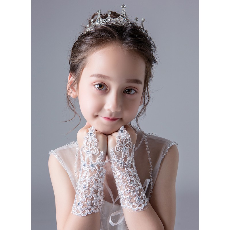 Lace With Lace/Crystal Wrist Length Glove