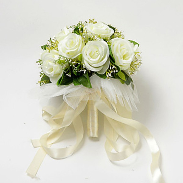 Round Silk Flower Bridal Bouquets (Sold in a single piece) -