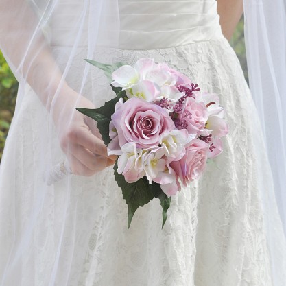 Classic Round Silk Flower Bridal Bouquets (Sold in a single piece) -