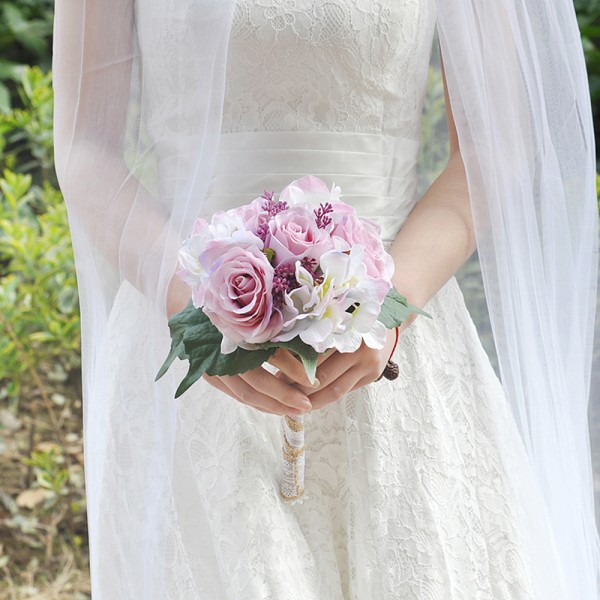 Classic Round Silk Flower Bridal Bouquets (Sold in a single piece) -