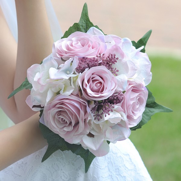 Classic Round Silk Flower Bridal Bouquets (Sold in a single piece) -