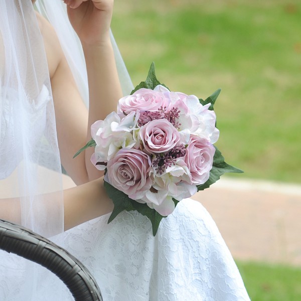 Classic Round Silk Flower Bridal Bouquets (Sold in a single piece) -