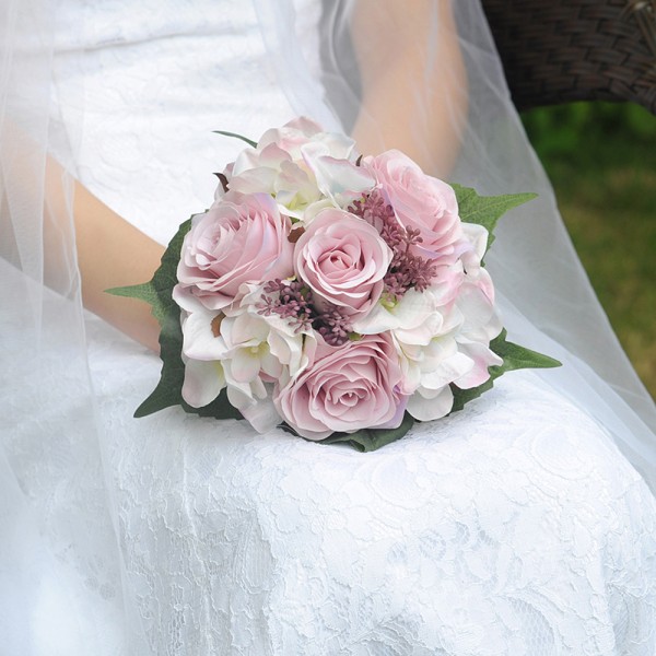 Classic Round Silk Flower Bridal Bouquets (Sold in a single piece) -