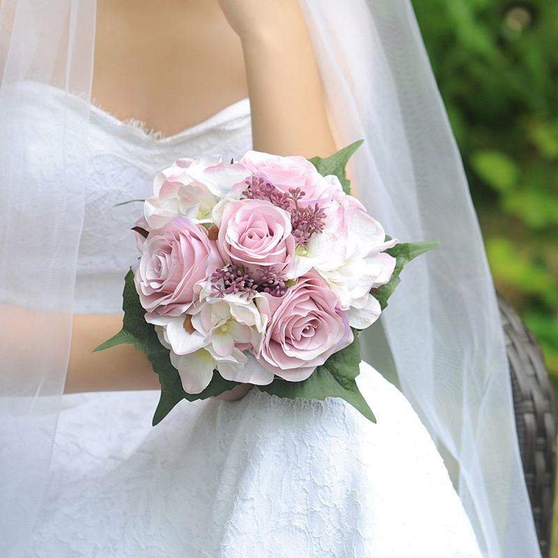 Classic Round Silk Flower Bridal Bouquets (Sold in a single piece) -