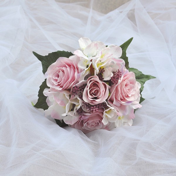 Classic Round Silk Flower Bridal Bouquets (Sold in a single piece) -