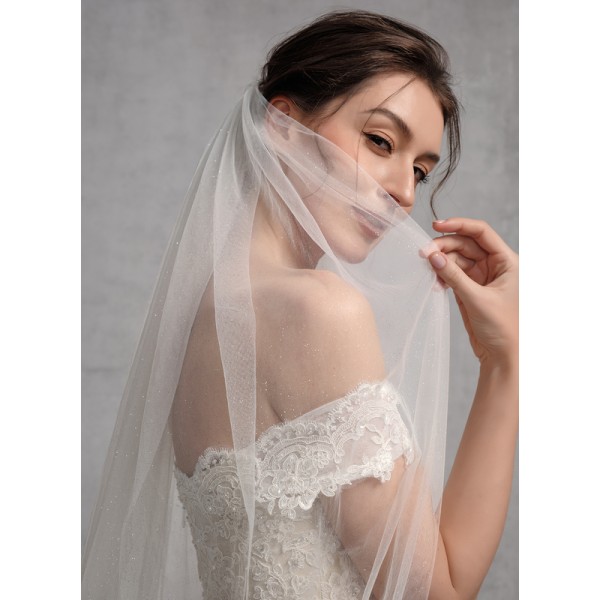 One-tier Cut Edge Cathedral Bridal Veils With Lace