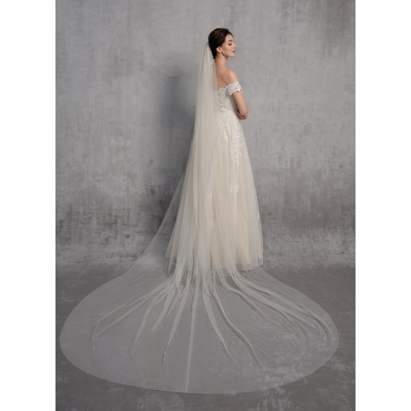 One-tier Cut Edge Cathedral Bridal Veils With Lace