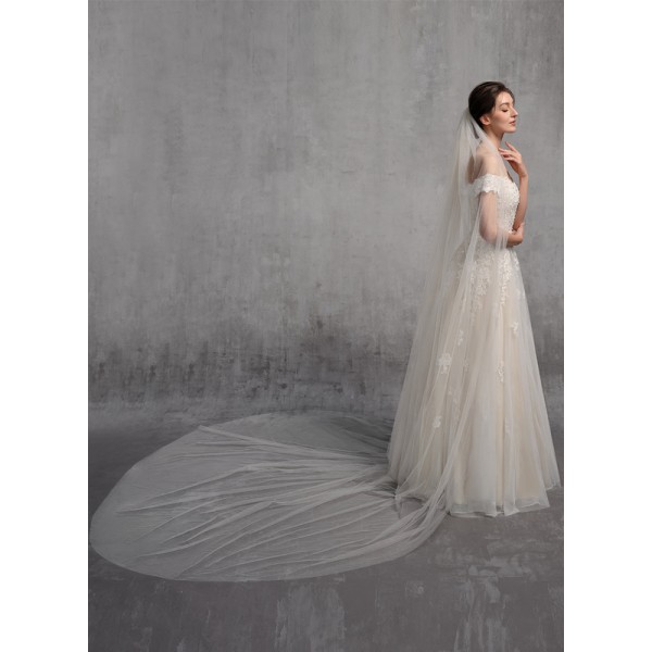 One-tier Cut Edge Cathedral Bridal Veils With Lace