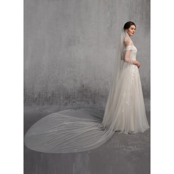 One-tier Cut Edge Cathedral Bridal Veils With Lace