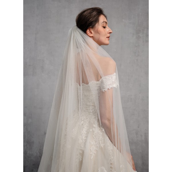 One-tier Cut Edge Cathedral Bridal Veils With Lace