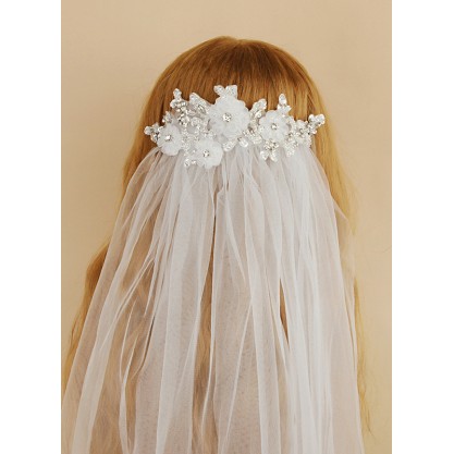 One-tier Cut Edge Elbow Bridal Veils With Rhinestones