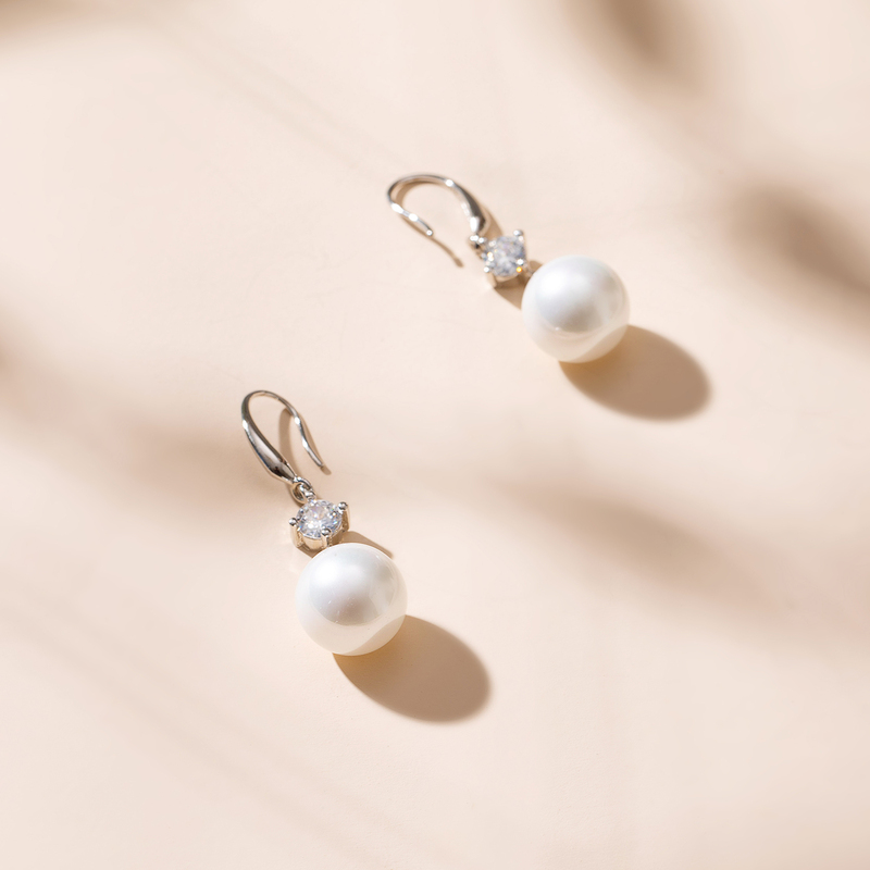 Ladies' Elegant Silver With Irregular Pearl Earrings