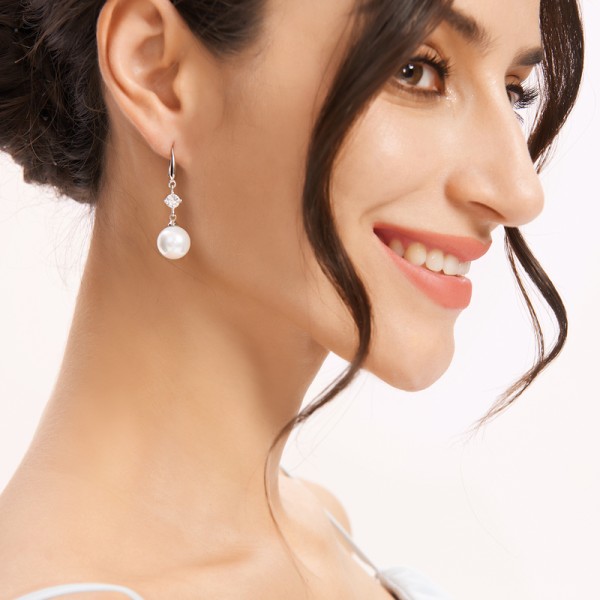 Ladies' Elegant Silver With Irregular Pearl Earrings