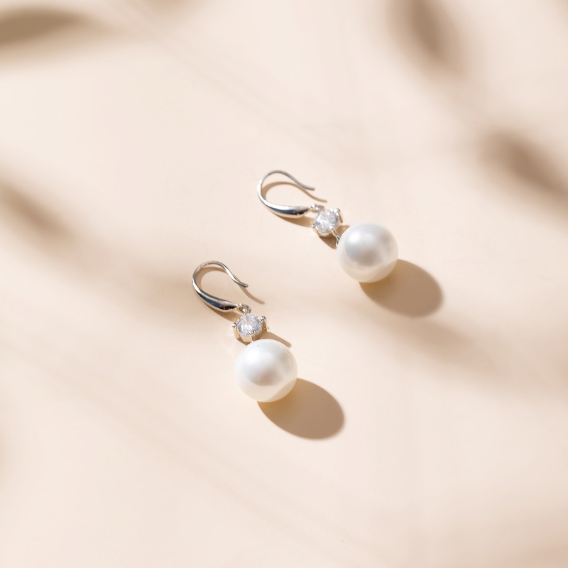 Ladies' Elegant Silver With Irregular Pearl Earrings