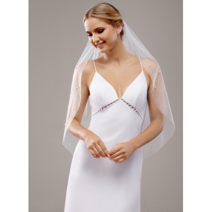 One-tier Cut Edge Elbow Bridal Veils With Faux Pearl