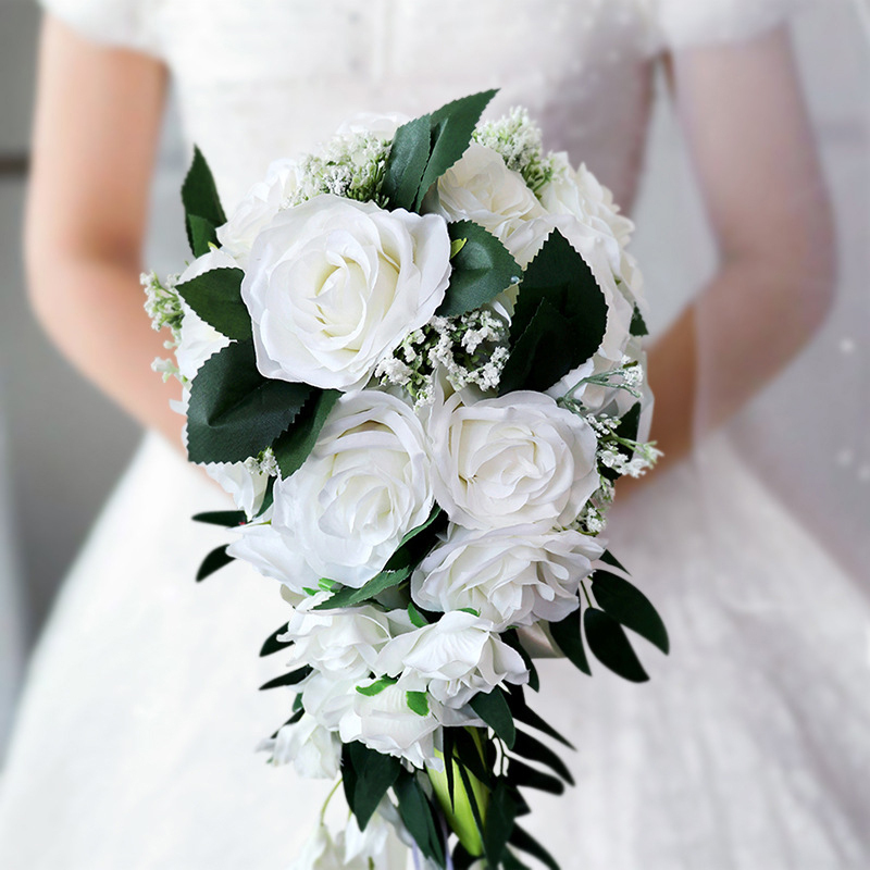 Simple And Elegant Cascade Silk Flower Bridal Bouquets - Bridal Bouquets