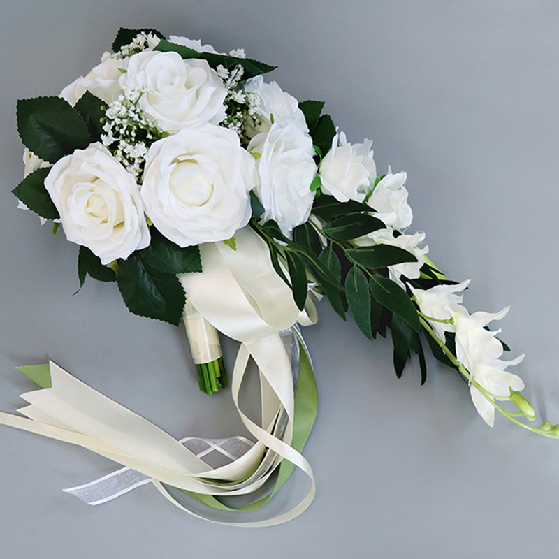 Simple And Elegant Cascade Silk Flower Bridal Bouquets - Bridal Bouquets