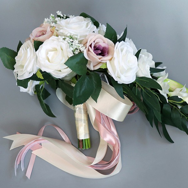 Simple And Elegant Cascade Silk Flower Bridal Bouquets - Bridal Bouquets