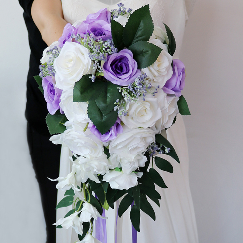 Simple And Elegant Cascade Silk Flower Bridal Bouquets - Bridal Bouquets