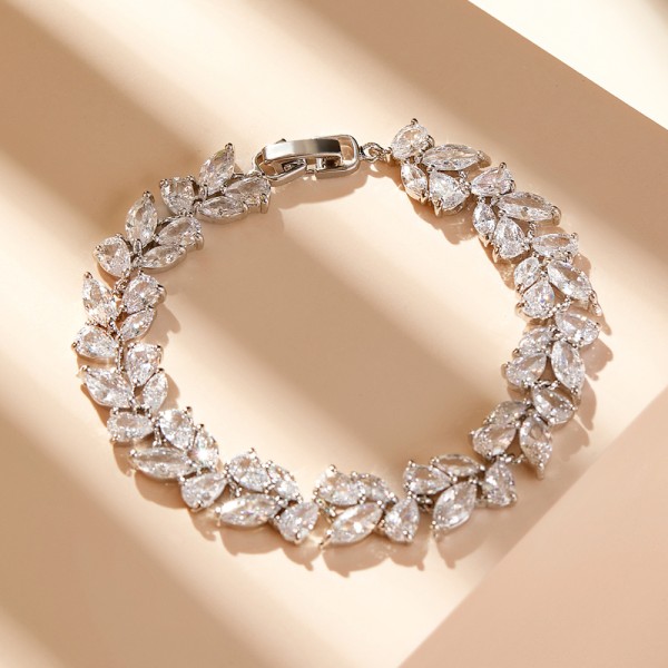 Ladies' Leaves Shaped Alloy With Irregular Cubic Zirconia Bracelets