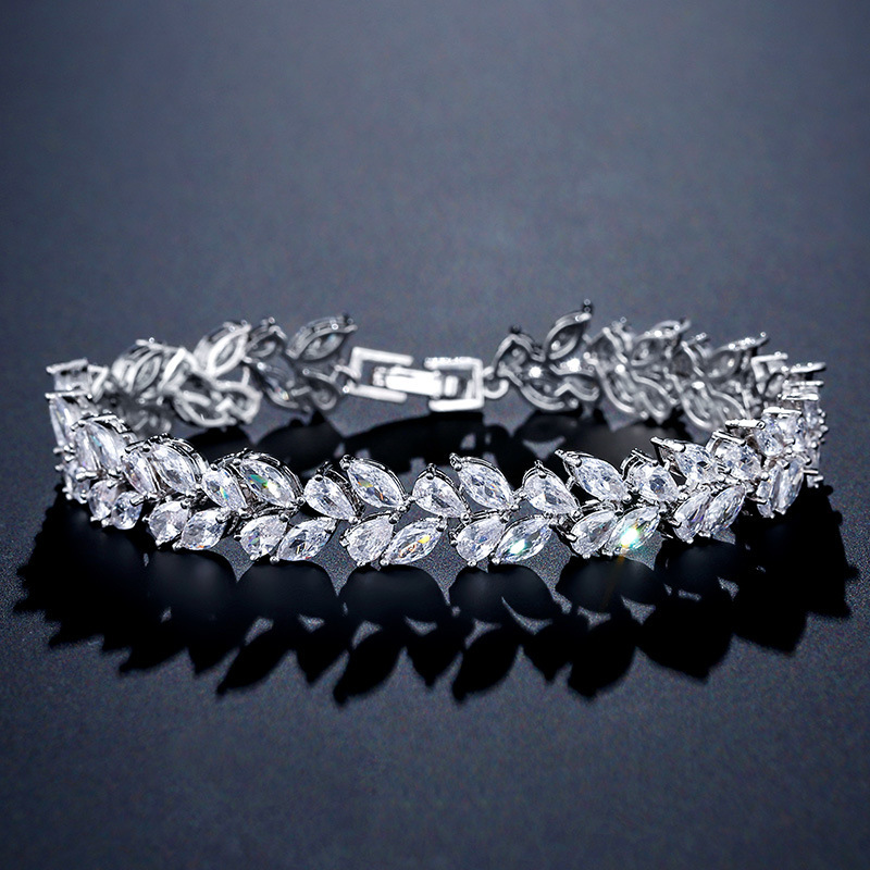 Ladies' Leaves Shaped Alloy With Irregular Cubic Zirconia Bracelets