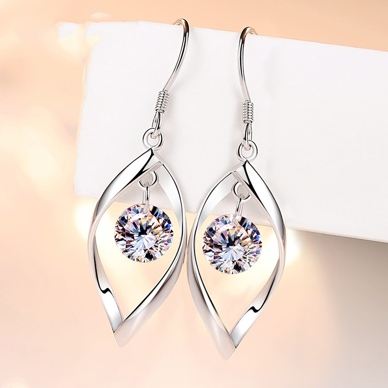 Ladies' Unique Silver With Irregular Cubic Zirconia Earrings