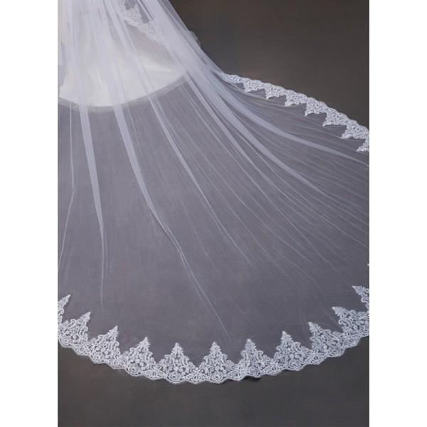 Two-tier Lace Applique Edge Cathedral Bridal Veils With Lace