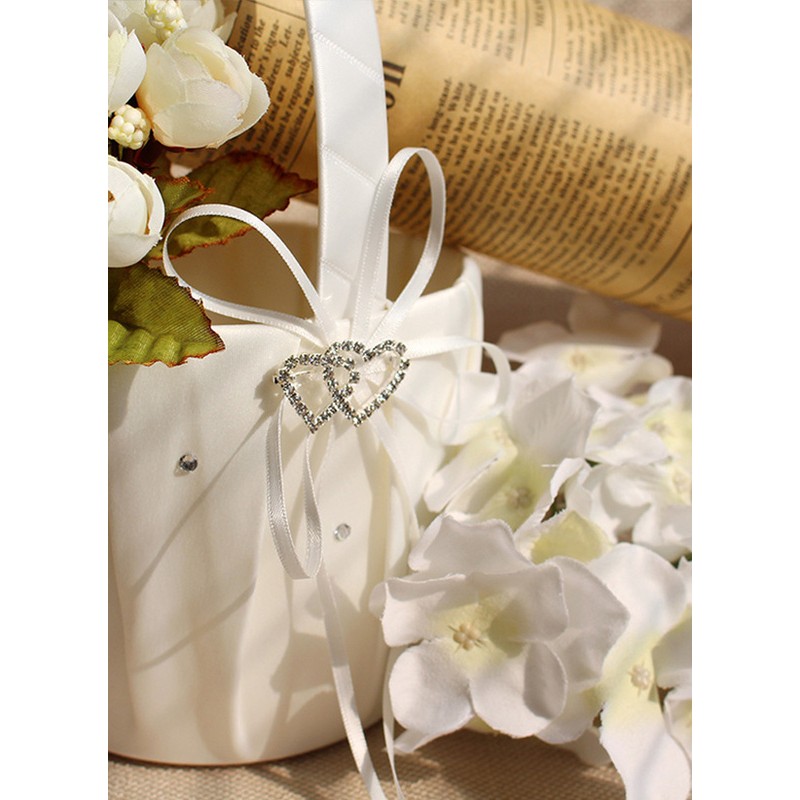 Flower Girl Satin Flower Basket With Ribbon