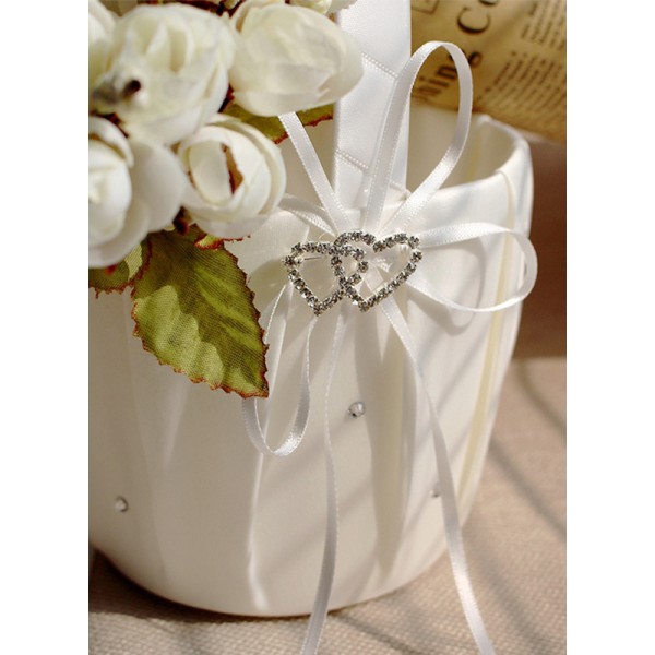 Flower Girl Satin Flower Basket With Ribbon