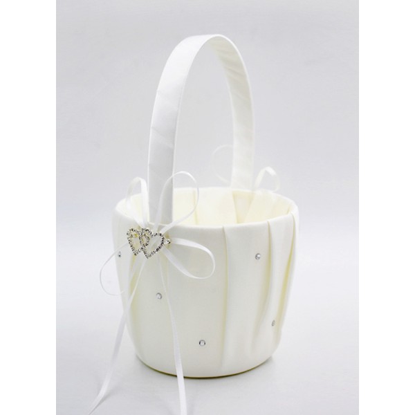 Flower Girl Satin Flower Basket With Ribbon