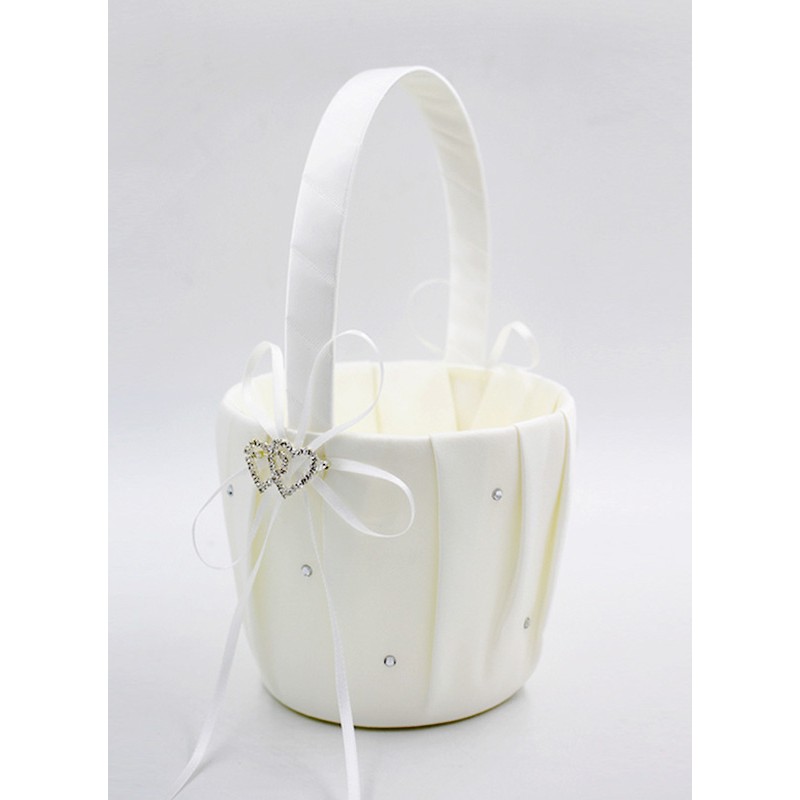 Flower Girl Satin Flower Basket With Ribbon